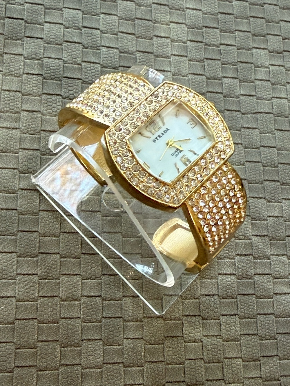 Strada Gold Crystal-Embellished Bangle Watch